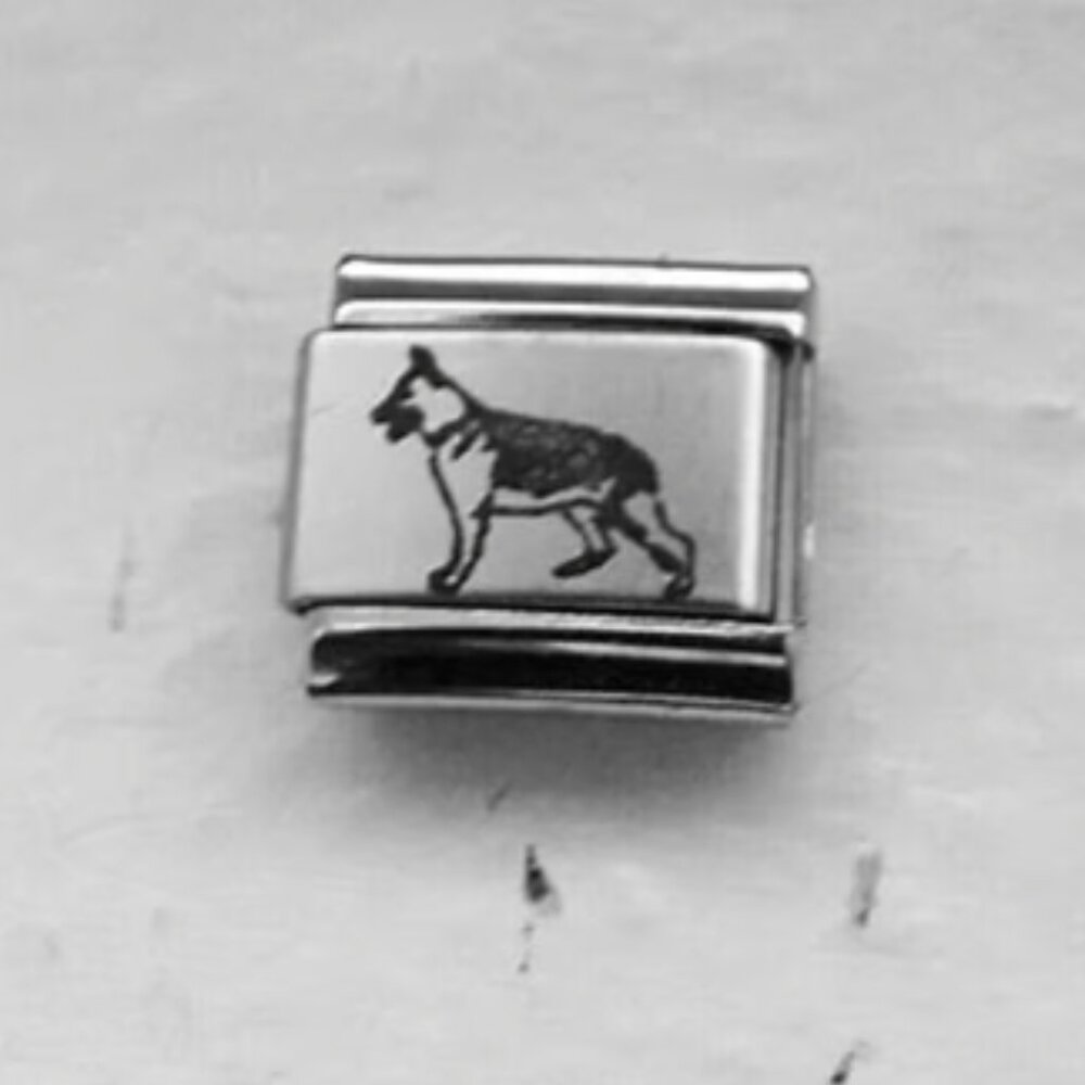 German Shepherd dog laser 9mm stainless steel Italian charm bracelet link new